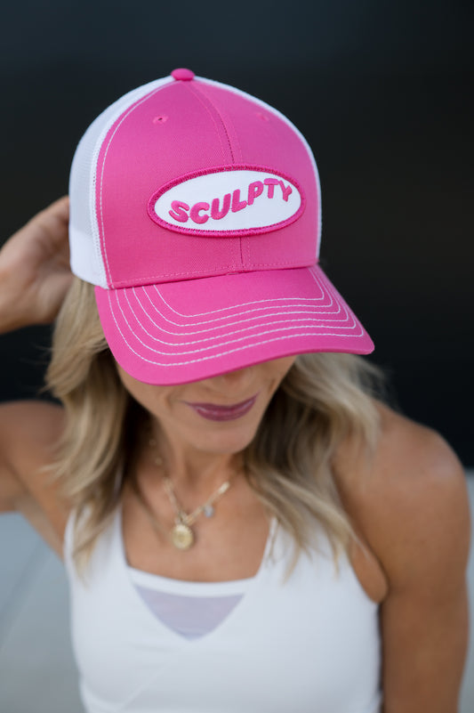 Sculpty Trucker Hat - Hot pink/White